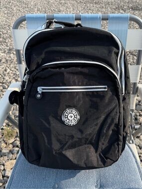 kipling Seoul Black White Piping Laptop Backpack 15”